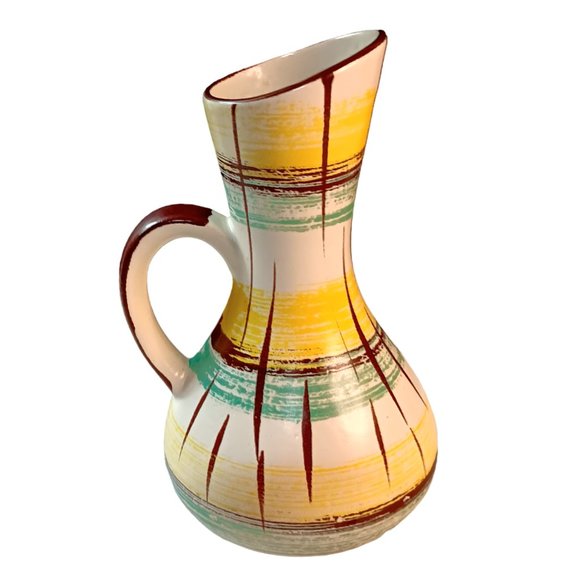 Bay Keramik Pitcher Mid-century Modern Brown Turquoise Yellow - Picture 3 of 10